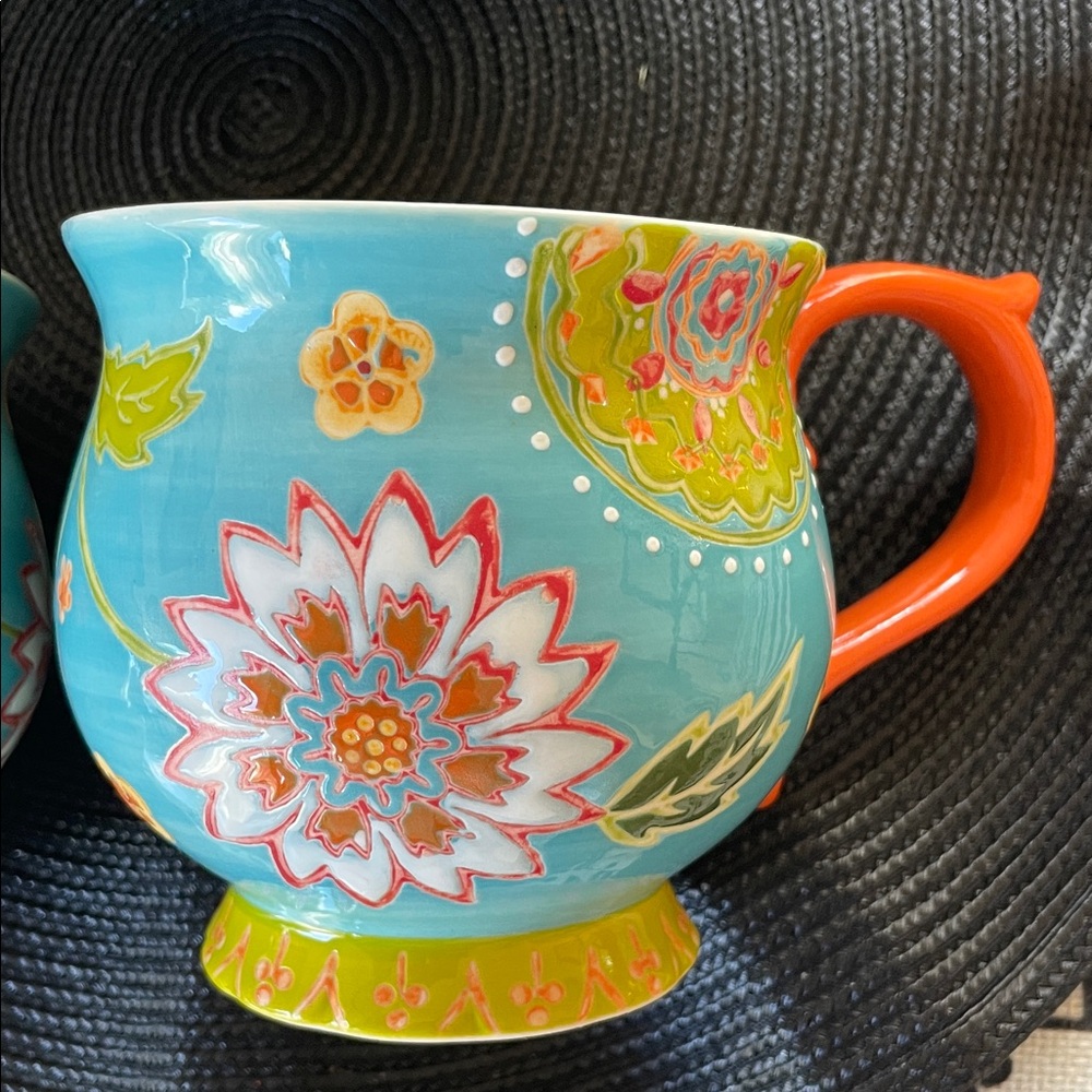 Dutch Wax Colorful Hand Painted Floral Ceramic New Teapot and 2 Cups Set - Picture 10 of 15
